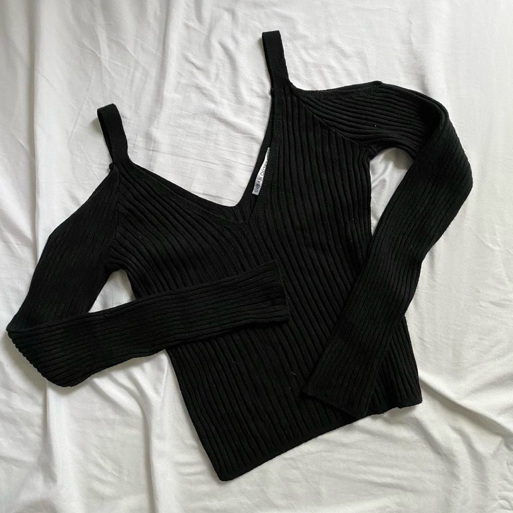 Urban Outfitters Black Vneck Cold Shoulder Top
